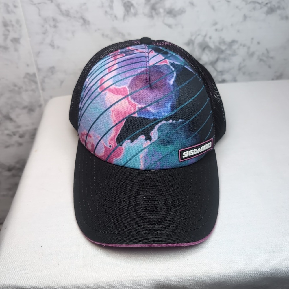 Retro SeaDoo Hat Adjustable Snapback Mesh Cap Purple Blue Black